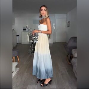 Zara Strapless Ombre Dress - White and Blue